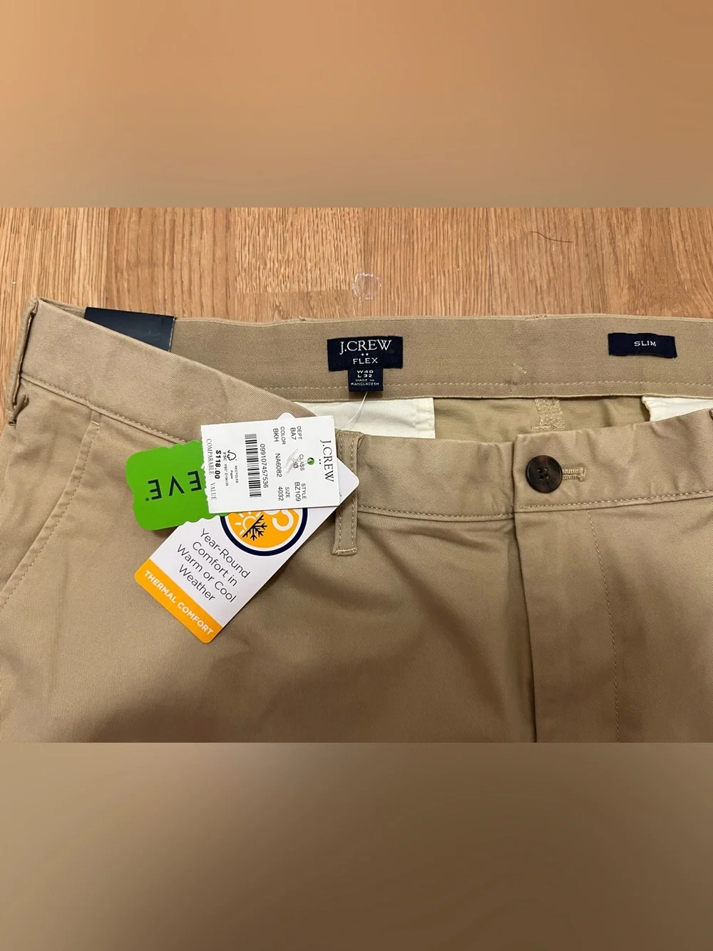 J.CREW Chino Pants Men 40x 32 slim Khaki Brown Cotton, NWT